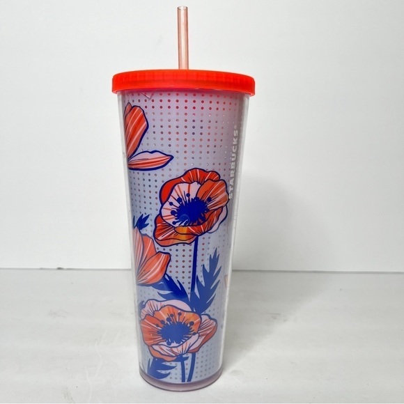 Starbucks Poppy Tumbler Pink Orange 2018 Rare Cold Cup Straw - Picture 4 of 4